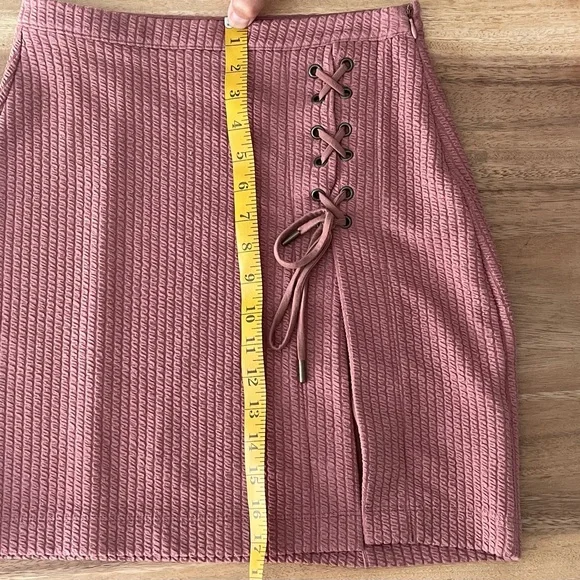 Anthropologie Textured Mauve Lace-Up Mini Skirt - Picture 6 of 8